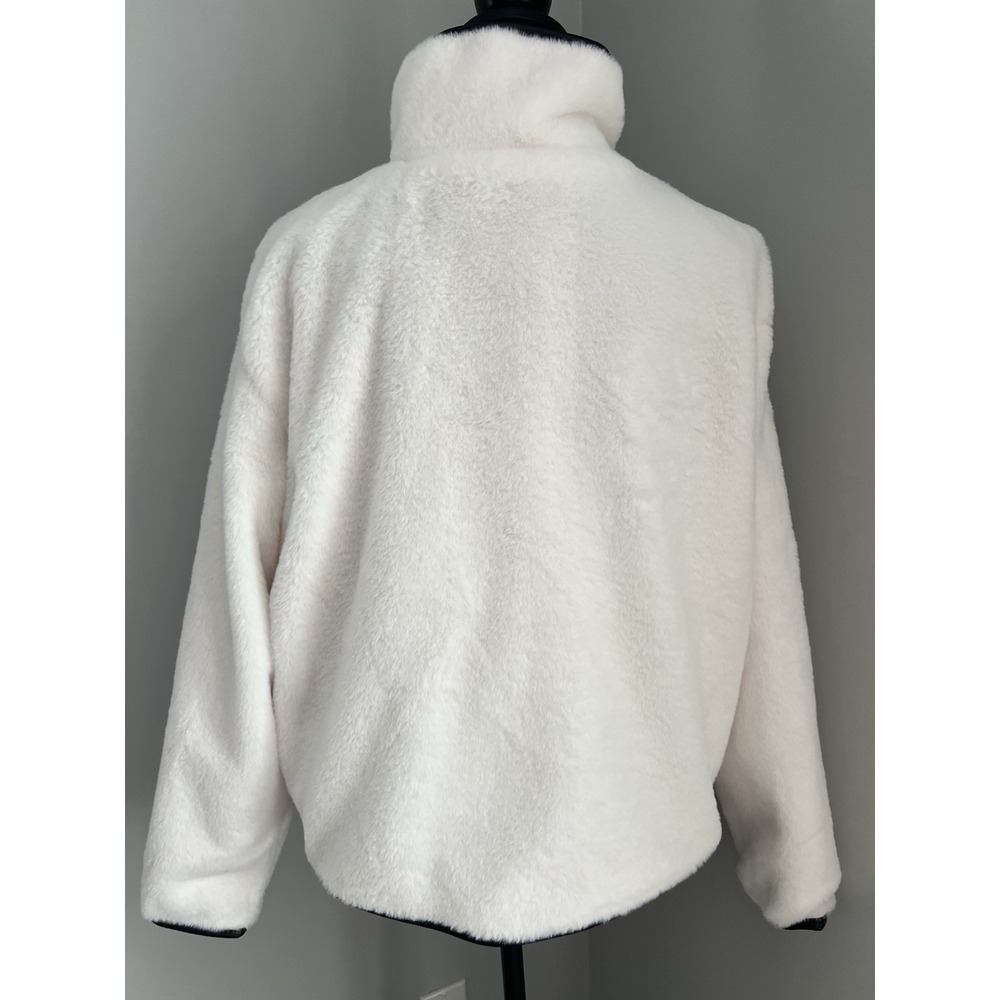 Sabrina Lauren Women's Large Faux Fur Toggle Coat Luxe‎ Look White W/ Black Trim - Picture 4 of 8